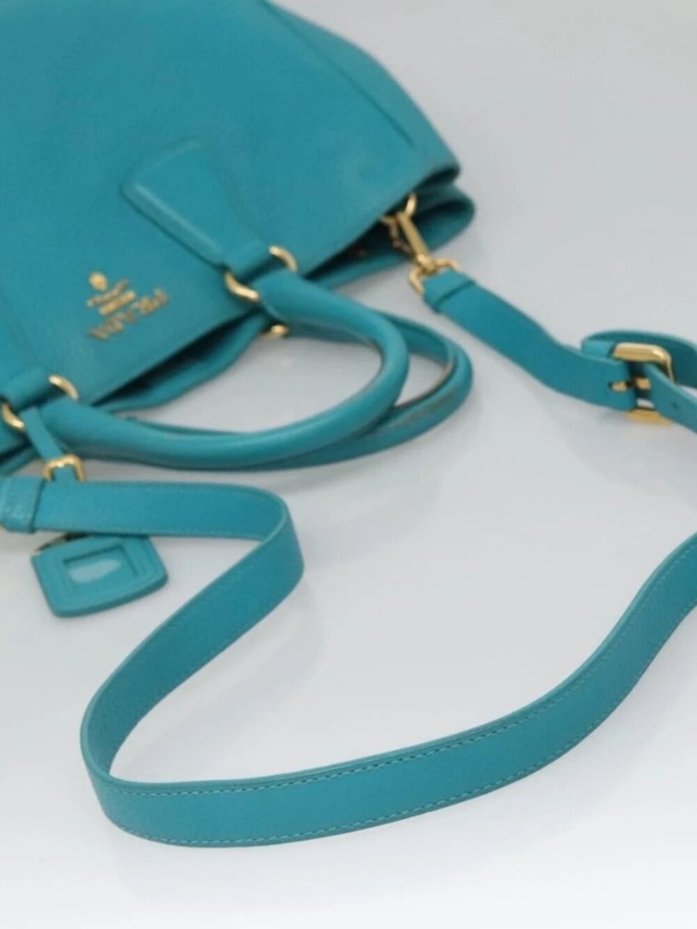 PRADA Hand Bag Leather 2way Green Gold Auth 139193 - Picture 9 of 15